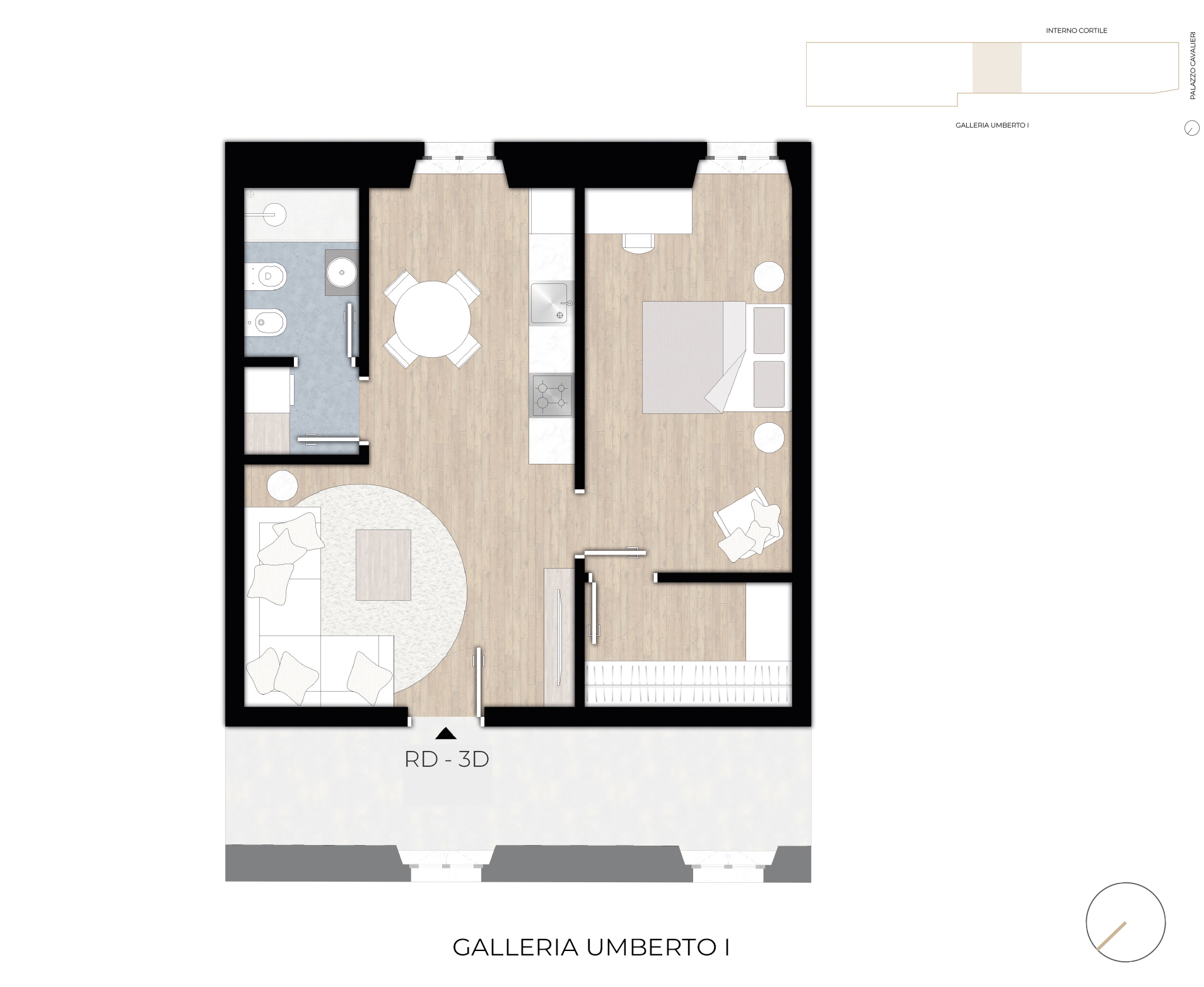 Basilike IPI Agency - Residenze Doranea - 3D - Planimetria Bilocale